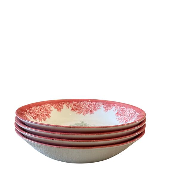 Royal Stafford CHRISTMAS TREE Porcelain Pasta Bowls 9" Red Green Set of 4 NEW - Picture 4 of 10
